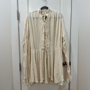 Cream mini dress with tie detail 100% cotton